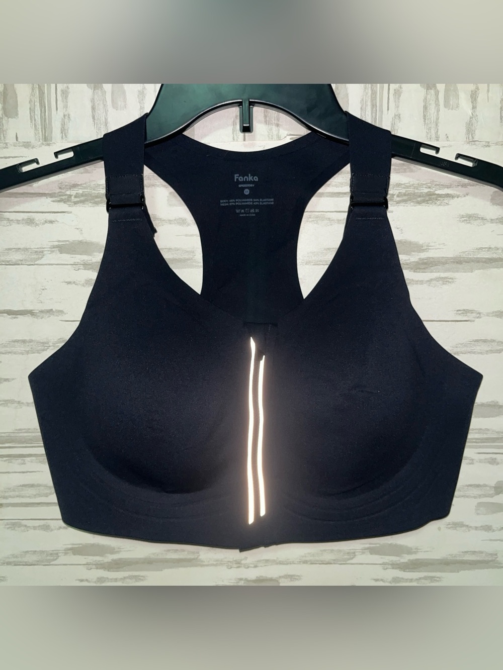 Fanka SpeedDry Front Zip Sports Bra Black High Impact Racerback Medium